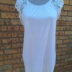 No Boundaries White Lace Sleeve Women's Jersey Top